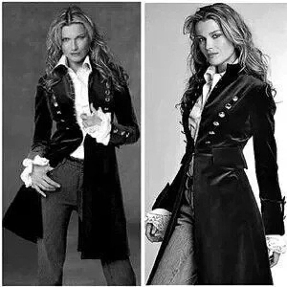 💥ULTRA CHIC💥Steampunk Victorian Military Longline Coat in Black Velvet